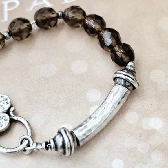 RARE Silpada Sterling Silver Smokey Topaz Clover Charm Bracelet B0689 *Firm* - Picture 3 of 13